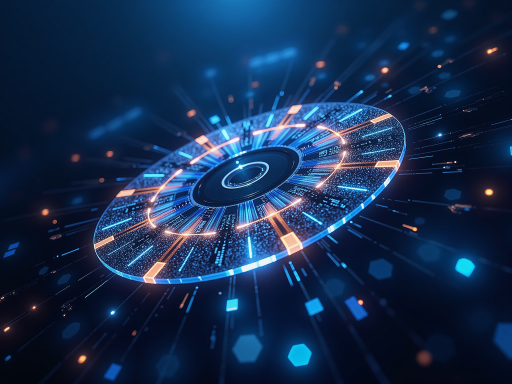 未来科技概念图,展示AI技术发展趋势和应用场景,蓝色背景,明亮自然光,抽象化的数据流和网络连接效果